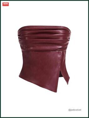 Faux Leather Red Strapless Crop Tube Top